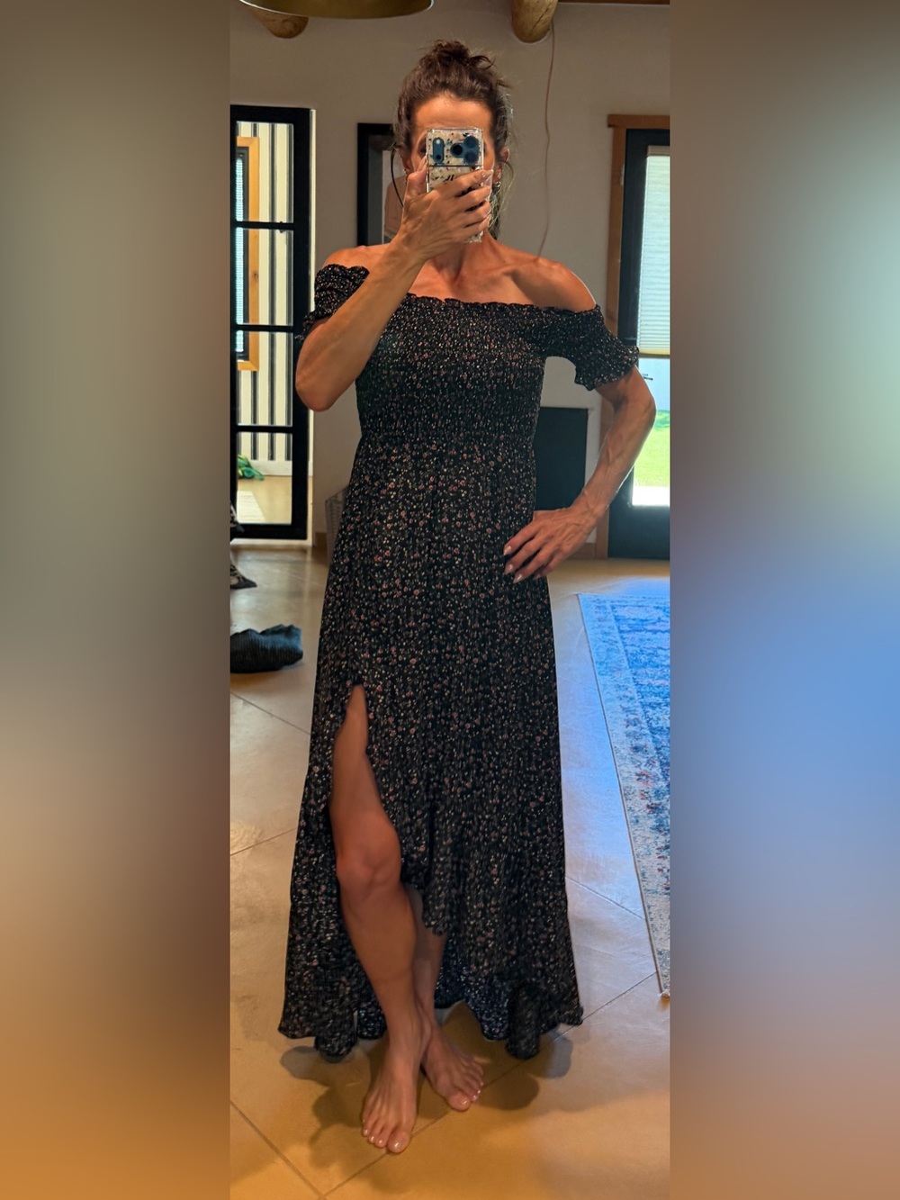 Blue Rain Black Floral Off-Shoulder Maxi Dress